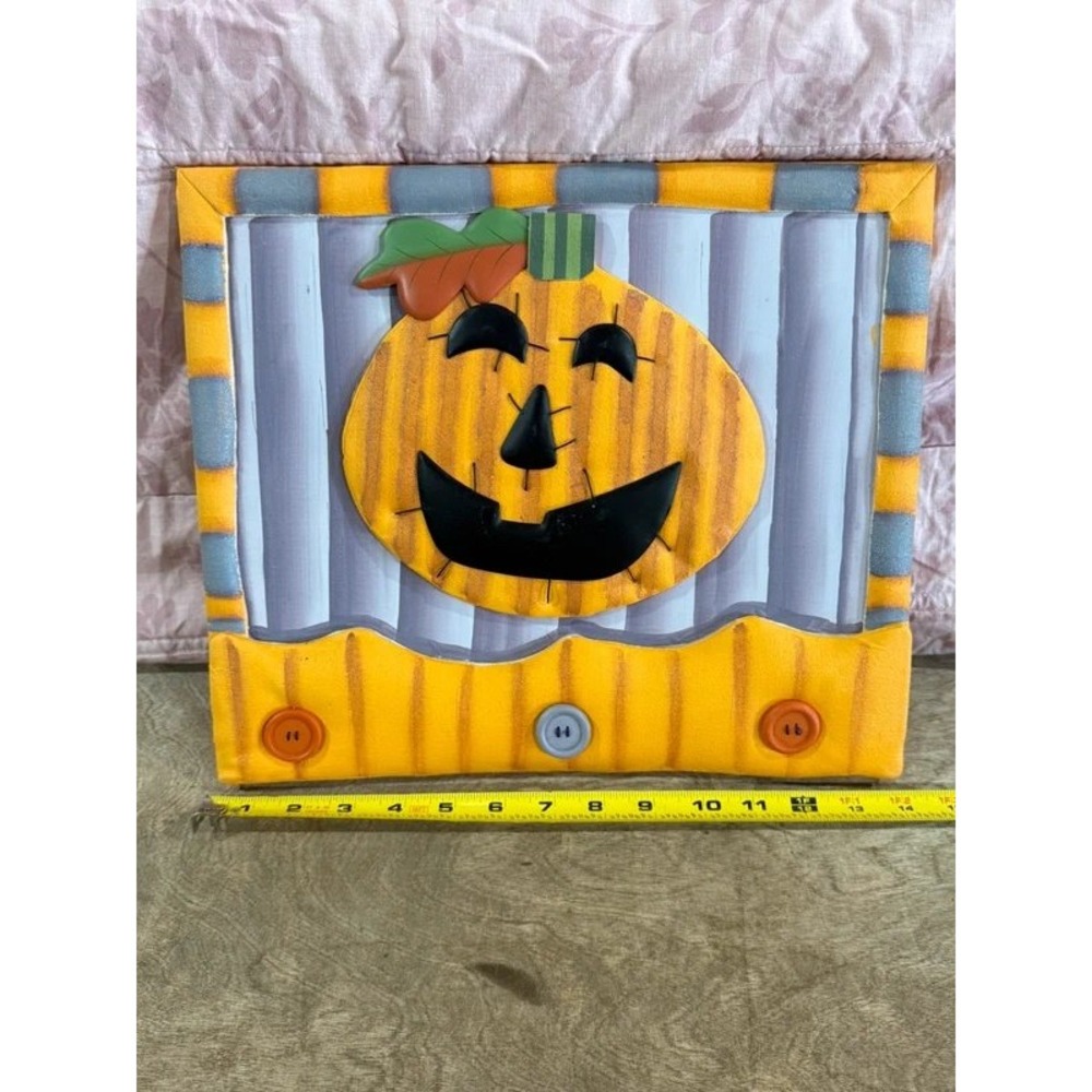 Halloween Wooden Pumpkin Wall Hanging Plaque 12x12 3D Accent